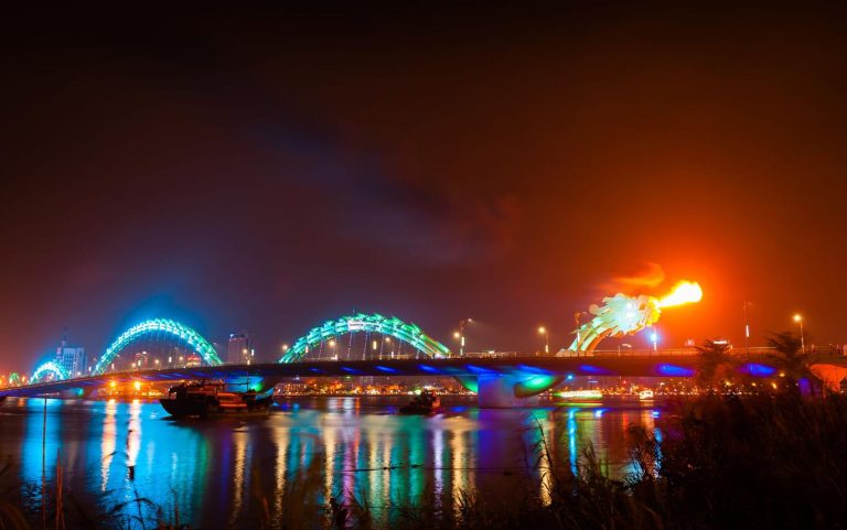 Dragon Bridge in Da Nang at night